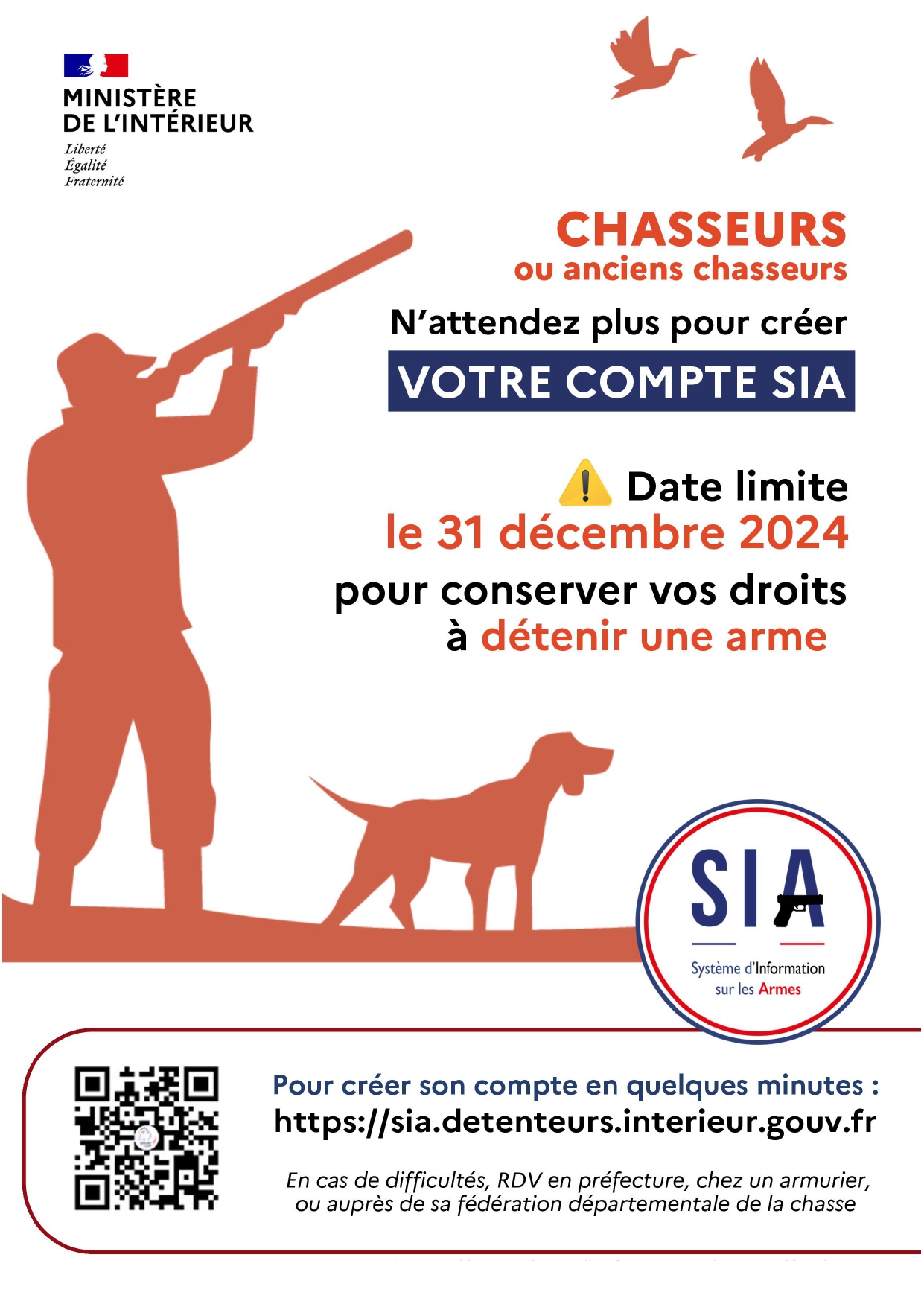 Démarches pour accompagner les détenteurs d’armes chasseurs et tireurs sportifs à s’enregistrer dans le système d’information sur les armes (SIA